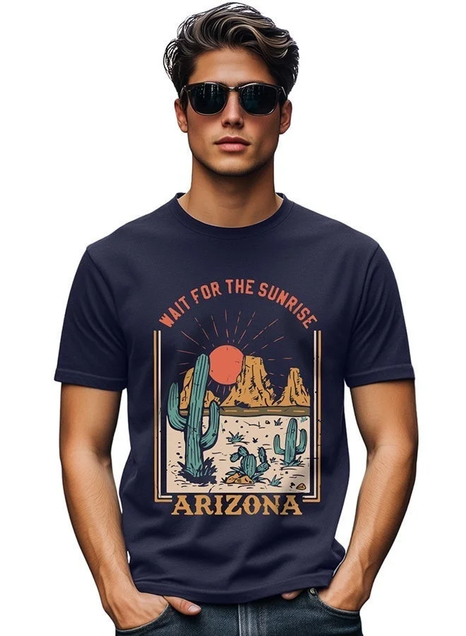 Veirdo Veirdo Pure Cotton Regular Fit Navy Half Sleeve T-Shirt For Men